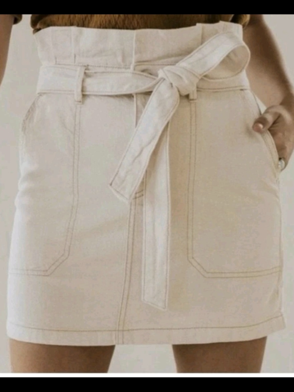 Free People Cream Splendor In The Grass Paperbag Skirt/Cotton-Linen Blend